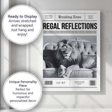 Breaking News Regal Reflections Lion With Sunglasses Monochrome Newspaper Style Canvas Wall Art Print Decor Picture Ready to Hang
