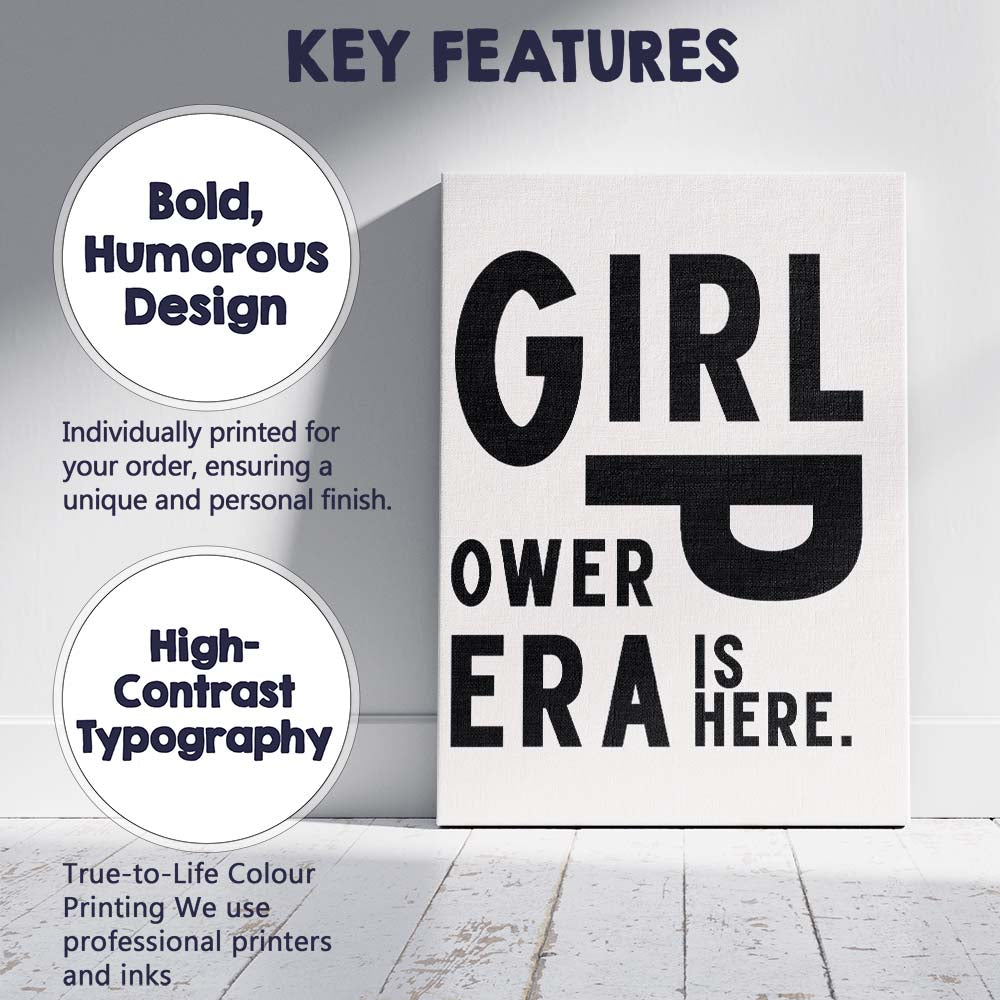 Bold Girl Power Is Here Modern Motivational Typography Canvas Wall Art Print Decor Picture Ready to Hang