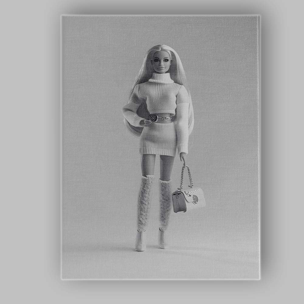Monochrome Fashion Doll Luxury Outfit Studio Portrait Canvas Wall Art Print Decor Picture Ready to Hang