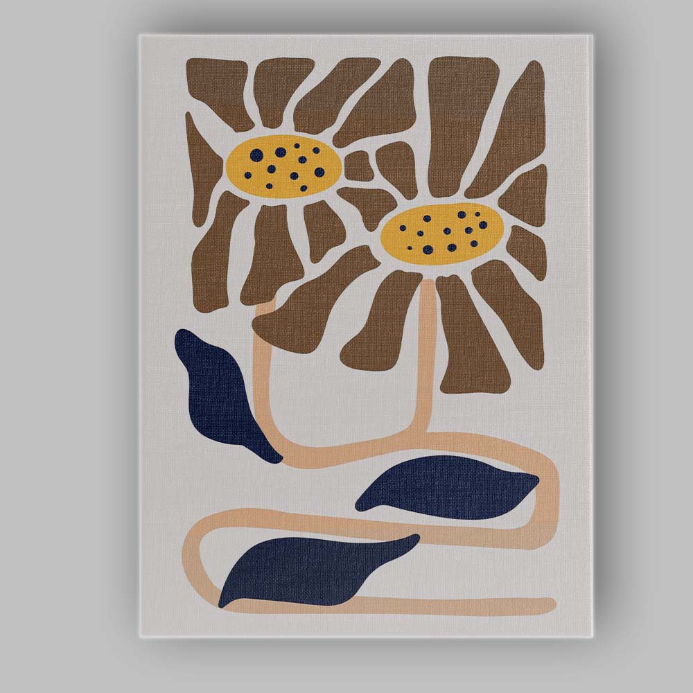 Scandinavian Abstract Brown Daisy Floral Line Art Botanical Canvas Wall Art Print Decor Picture Ready to Hang