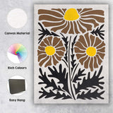 Mid Century Modern Brown Daisy Wildflower Botanical Illustration Canvas Wall Art Print Decor Picture Ready to Hang