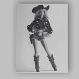 Black White Western Cowgirl Fashion Doll Portrait Canvas Wall Art Print Decor Picture Ready to Hang