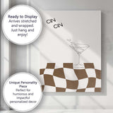 Minimalist Martini Cocktail Line Art Brown Checkerboard Abstract Canvas Wall Art Print Decor Picture Ready to Hang