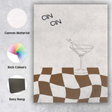 Minimalist Martini Cocktail Line Art Brown Checkerboard Abstract Canvas Wall Art Print Decor Picture Ready to Hang