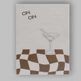 Minimalist Martini Cocktail Line Art Brown Checkerboard Abstract Canvas Wall Art Print Decor Picture Ready to Hang