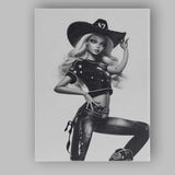 Black White Western Cowgirl Fashion Doll Portrait Canvas Wall Art Print Decor Picture Ready to Hang