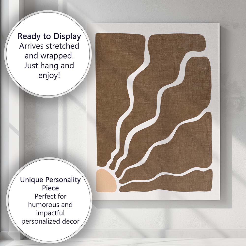 Abstract Brown Organic Wavy Shapes Minimalist Modern Canvas Wall Art Print Decor Picture Ready to Hang