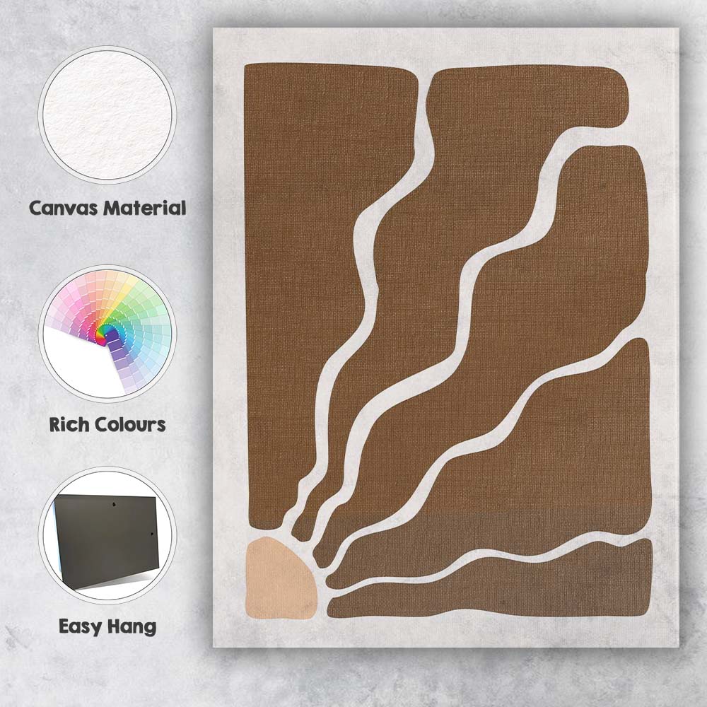 Abstract Brown Organic Wavy Shapes Minimalist Modern Canvas Wall Art Print Decor Picture Ready to Hang