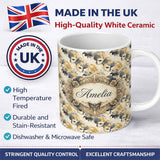 Personalized Custom Name Deep Blue Masquerade Pattern with Red and Gold Decorative Masks 11oz Ceramic Coffee Tea Mug White Large Handle
