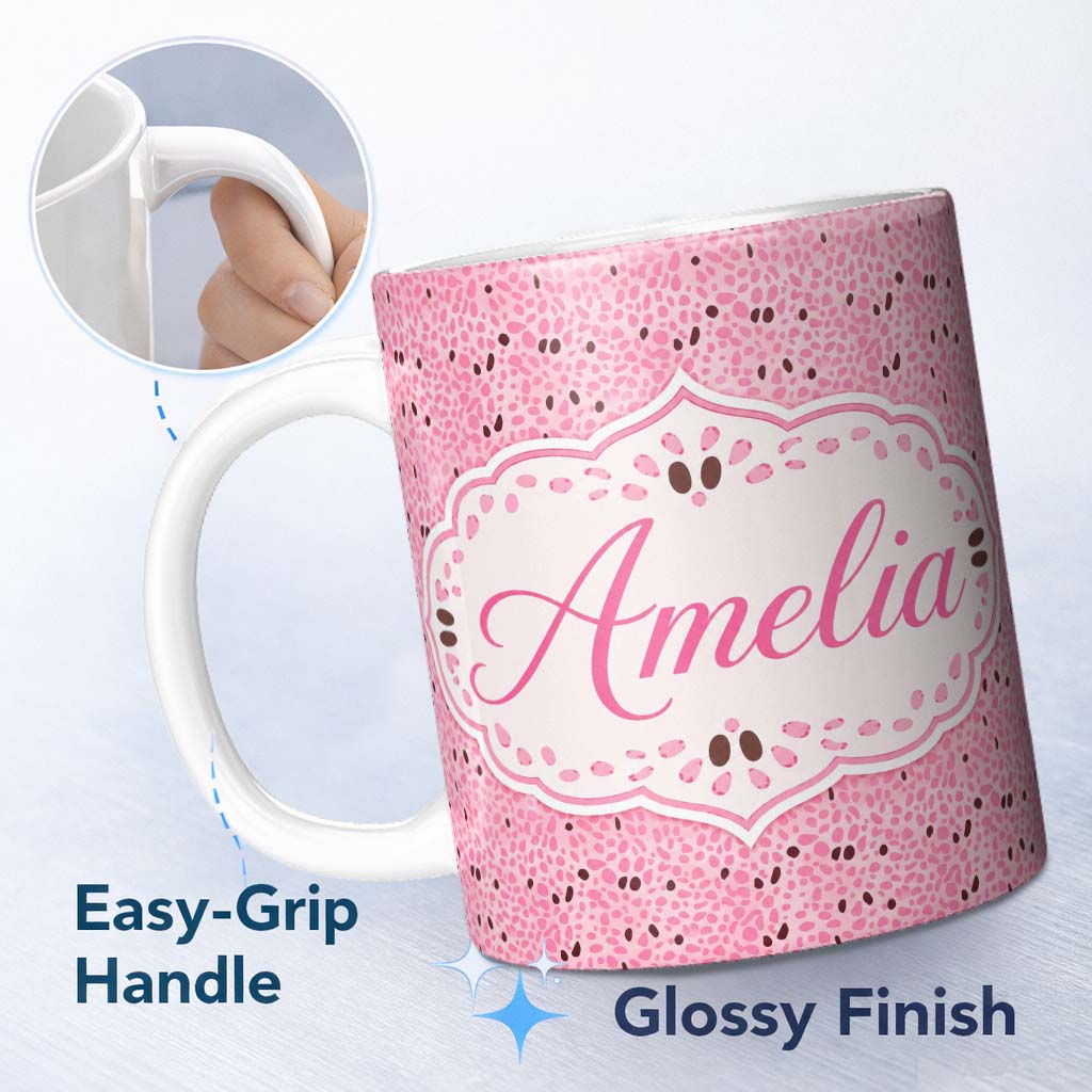 Personalized Custom Name Pink Sprinkle Dot Seamless Pattern Minimal Confetti Style Design 11oz Ceramic Coffee Tea Mug White Large Handle