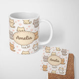 Personalized Custom Name Cute Kitten Hearts Cartoon Animal Pattern Charming Kitchen Decor 11oz Ceramic Coffee Tea Mug White Large Handle