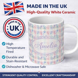 Personalized Custom Name Soft Pastel Geometric Floral Pattern Light Multicolour Seamless 11oz Ceramic Coffee Tea Mug White Large Handle