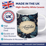Personalized Custom Name Celestial Lotus Constellation Night Sky Seamless Pattern Lovely 11oz Ceramic Coffee Tea Mug White Large Handle