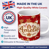 Personalized Custom Name Gingerbread House Candy Cane Cookies Red Festive Seamless Pattern 11oz Ceramic Coffee Tea Mug White Large Handle