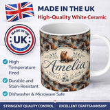 Personalized Custom Name Cute Cartoon Seal Shapes in Blue Minimal Modern Seamless Pattern 11oz Ceramic Coffee Tea Mug White Large Handle