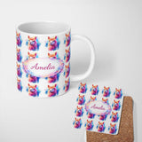 Personalized Custom Name Colourful Alpaca Pattern Bright Artistic Animal Design Lovely 11oz Ceramic Coffee Tea Mug White Large Handle
