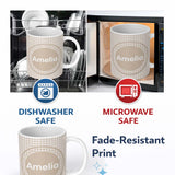 Personalized Custom Name Soft Beige Gingham Check Classic Seamless Pattern Cute Unique Gift 11oz Ceramic Coffee Tea Mug White Large Handle