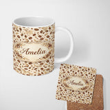 Personalized Custom Name Vintage Coffee Beans and Leaves Beige Seamless Pattern Lovely 11oz Ceramic Coffee Tea Mug White Large Handle