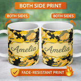 Personalized Custom Name Yellow Desert Camouflage Abstract Seamless Pattern Cute Unique Gift 11oz Ceramic Coffee Tea Mug White Large Handle