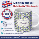 Personalized Custom Name Green and Orange Watercolour Square Abstract Seamless Pattern Lovely 11oz Ceramic Coffee Tea Mug White Large Handle