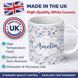Personalized Custom Name Pastel Watercolor Polka Dot Circles Seamless Pattern Lovely 11oz Ceramic Coffee Tea Mug White Large Handle