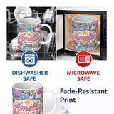Personalized Custom Name Cute Kawaii School Supplies Science Art Cute Pattern Blue Background 11oz Ceramic Coffee Tea Mug White Large Handle