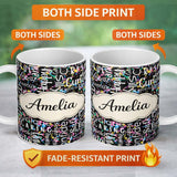Personalized Custom Name Pink Glitter Typography Black Motivational Word Pattern Lovely 11oz Ceramic Coffee Tea Mug White Large Handle