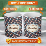 Personalized Custom Name Hot Chocolate Mugs with Marshmallows and Sprinkles Seamless Pattern 11oz Ceramic Coffee Tea Mug White Large Handle