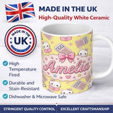 Personalized Custom Name Cute Kawaii Maths Cat Calculator Ruler Seamless Pattern Yellow 11oz Ceramic Coffee Tea Mug White Large Handle