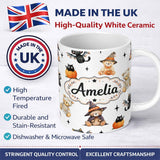 Personalized Custom Name Cute Halloween Teddy Bears Bats Pumpkin UK Seamless Pattern Name 11oz Ceramic Coffee Tea Mug White Large Handle