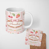 Personalized Custom Name Woodland Bear Forest Seamless Pattern Nature Wildlife Scenic Design 11oz Ceramic Coffee Tea Mug White Large Handle