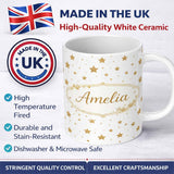 Personalized Custom Name Gold Glitter Stars on White Seamless Pattern Stylish Everyday Mug 11oz Ceramic Coffee Tea Mug White Large Handle