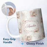 Personalized Custom Name Cute Owl Floral Pastel Nursery Seamless Pattern Perfect Gift for Her 11oz Ceramic Coffee Tea Mug White Large Handle