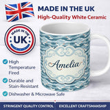 Personalized Custom Name Seagulls Flying Over Ocean Waves Blue Coastal Seamless Pattern 11oz Ceramic Coffee Tea Mug White Large Handle