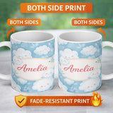 Personalized Custom Name Soft Smiling Cloud Blue Sky Baby Pattern Stylish Everyday Mug Lovely 11oz Ceramic Coffee Tea Mug White Large Handle
