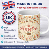 Personalized Custom Name Autumn Style Checkered Picnic Baskets Seamless Pattern Lovely 11oz Ceramic Coffee Tea Mug White Large Handle