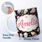Personalized Custom Name Cute Ice Cream Cones Popsicles and Sweet Treats Seamless Pattern 11oz Ceramic Coffee Tea Mug White Large Handle