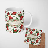 Personalized Custom Name Cute Christmas Stocking Gifts Candy Cane Holly Seamless Pattern 11oz Ceramic Coffee Tea Mug White Large Handle