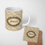 Personalized Custom Name Neutral Spider Web Halloween Seamless Pattern Cute Unique Gift 11oz Ceramic Coffee Tea Mug White Large Handle