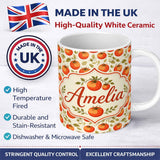 Personalized Custom Name Fresh Tomato Vine Botanical Pattern on Cream Background Garden Style 11oz Ceramic Coffee Tea Mug White Large Handle