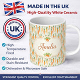 Personalized Custom Name Soft Watercolor Carrot Scatter Fresh Vegetable Seamless Pattern 11oz Ceramic Coffee Tea Mug White Large Handle