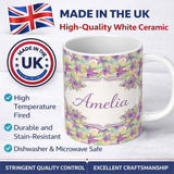 Personalized Custom Name Pastel Watercolor Leaves Soft Botanical Seamless Pattern Lovely 11oz Ceramic Coffee Tea Mug White Large Handle