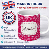 Personalized Custom Name Classic Red White Snowflake Christmas Seamless Pattern Lovely 11oz Ceramic Coffee Tea Mug White Large Handle