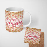Personalized Custom Name Luxury Pink Gold Ornament Glitter Seamless Pattern Cute Unique Gift 11oz Ceramic Coffee Tea Mug White Large Handle