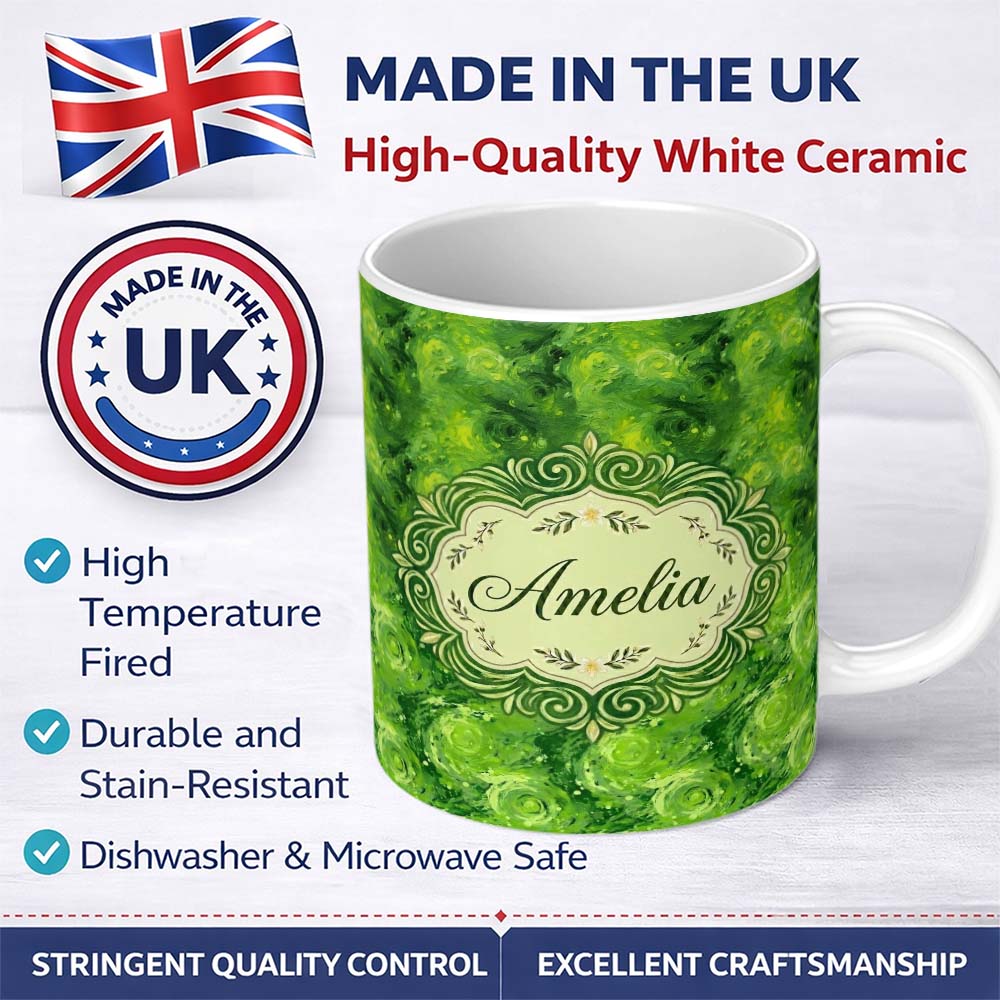 Personalized Custom Name Watercolor Lime Citrus Slice Fresh Seamless Pattern Cute Unique Gift 11oz Ceramic Coffee Tea Mug White Large Handle