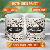 Personalized Custom Name Leopard Animal Print Black Cream Classic Safari Pattern Lovely 11oz Ceramic Coffee Tea Mug White Large Handle