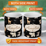 Personalized Custom Name Safari Animals with Elephant Lion Cub and Elephant on Black Lovely 11oz Ceramic Coffee Tea Mug White Large Handle