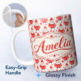 Personalized Custom Name Watercolor Santa Stars White Background Cute Christmas Soft Festive 11oz Ceramic Coffee Tea Mug White Large Handle