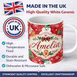 Personalized Custom Name Festive Gingerbread Cookies Gifts Holly Snowflakes Watercolor Lovely 11oz Ceramic Coffee Tea Mug White Large Handle