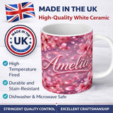 Personalized Custom Name Dreamy Pink Cherry Blossom Branches with Soft Focus Gentle Spring 11oz Ceramic Coffee Tea Mug White Large Handle